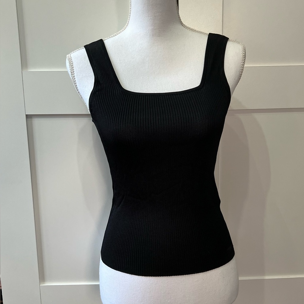 Madewell Black Drapey Rib Square Neck Tank Top Women’s XXS NWT